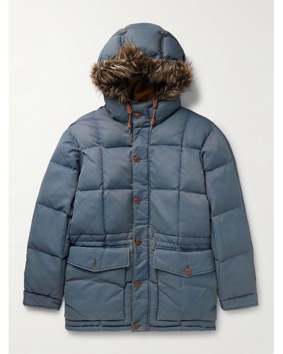 RRL Arden wattierte Kapuzenjacke aus recyceltem Nylon mit Faux-Fur-Besatz - Blau