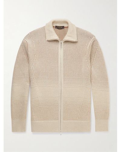 Loro Piana Ribbed Cashmere And Wool-blend Zip-up Cardigan - Natural