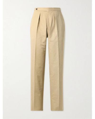 Drake's Straight-leg Pleated Cotton-drill Suit Trousers - Natural