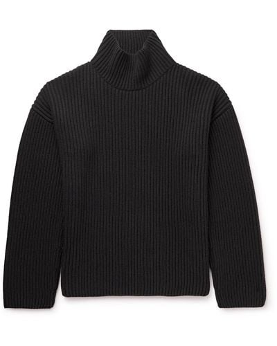 The Row Manlio Ribbed Cashmere Rollneck Sweater - Black