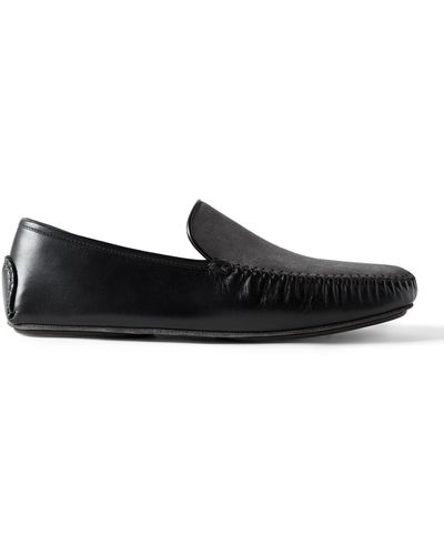Manolo Blahnik Mayfair Leather And Suede Slippers - Black
