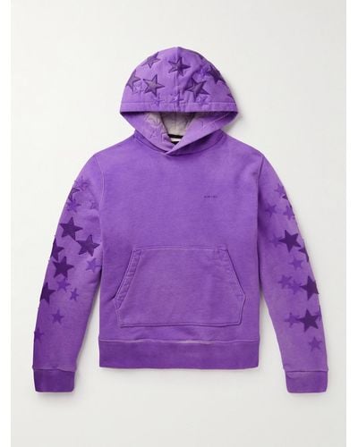 Amiri Pigment Spray Star Leather-trimmed Cotton-jersey Hoodie - Purple