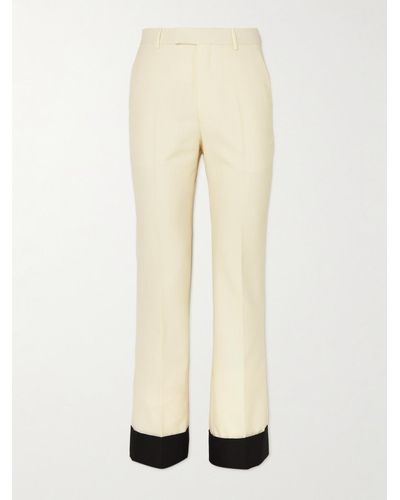 Gucci Straight-leg Contrast-tipped Wool And Mohair-blend Drill Trousers - Natural