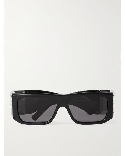 Givenchy 4G Sonnenbrille mit eckigem Rahmen aus Azetat und Leder mit silberfarbenen Details - Schwarz