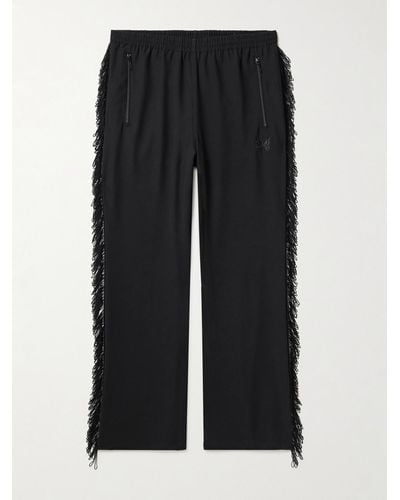Needles Straight-leg Logo-embroidered Fringed Jersey Track Trousers - Black