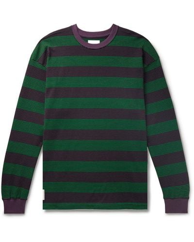 WTAPS Logo-appliquéd Striped Cotton-jersey T-shirt - Green