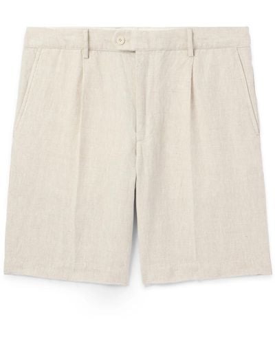 Club Monaco Straight-leg Pleated Linen Shorts - Natural