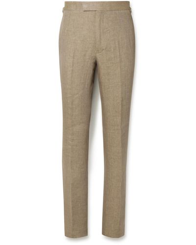 Kingsman Argylle Slim-fit Straight-leg Herringbone Linen Pants - Natural
