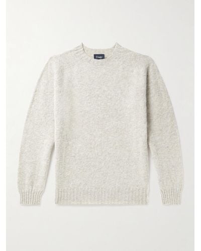 Drake's Pullover in lana vergine Shetland spazzolata - Bianco