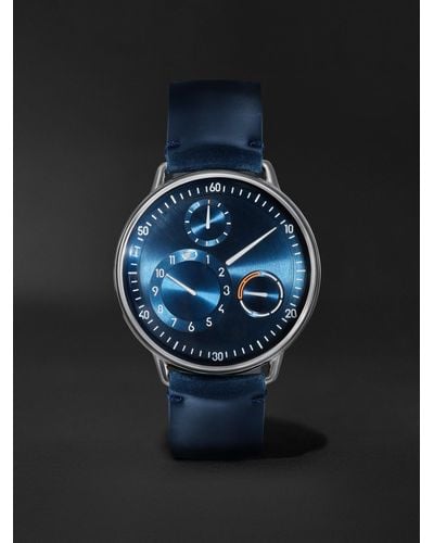 Ressence Type 1 Automatic 42.7mm Titanium And Leather Watch - Blue