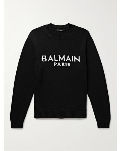 Balmain Logo-jacquard Wool-blend Sweater - Black
