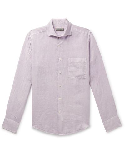 Canali Crinkled-linen Shirt - Purple