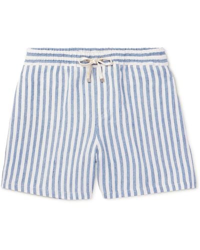 Loro Piana Bermuda Bay Straight-leg Striped Linen Drawstring Shorts - Blue