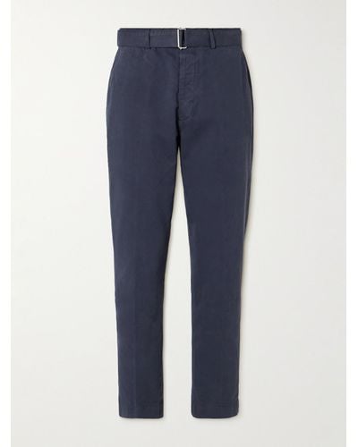 Officine Generale Straight-leg Belted Cotton-twill Trousers - Blue