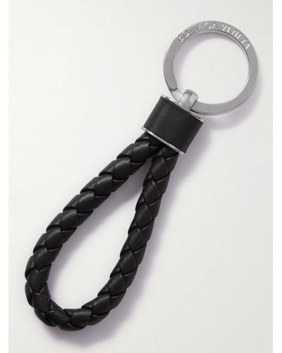 Bottega Veneta Silver-tone And Braided Leather Key Fob - Black