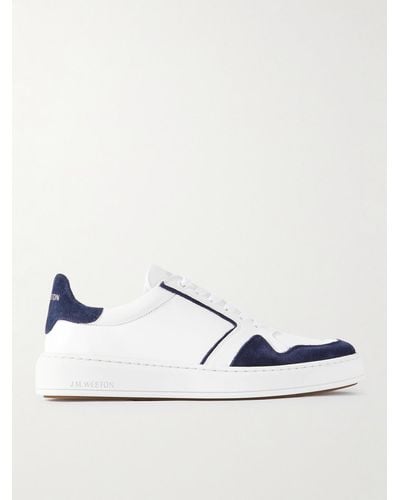 J.M. Weston On Time Oxford Suede-trimmed Leather Trainers - Blue