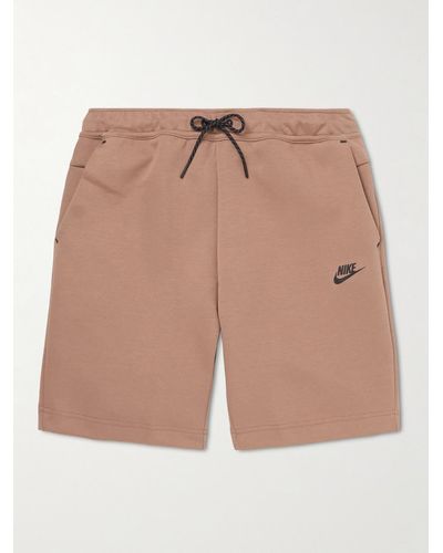 Nike Sportswear Wide-leg Logo-print Cotton-blend Tech Fleece Drawstring Shorts - Brown