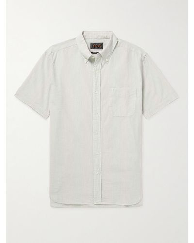 Beams Plus Button-down Collar Pinstriped Cotton-voile Shirt - White