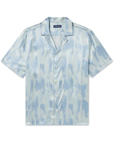 Frescobol Carioca Roberto Camp-collar Printed Silk-satin Shirt - Blue
