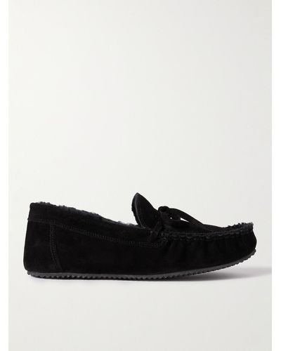 MR P. Shearling-lined Suede Slippers - Black