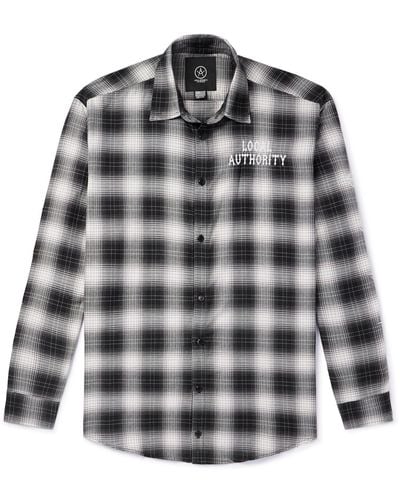 Local Authority Razor Wave Logo-embroidered Checked Cotton-flannel Shirt - Gray