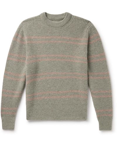 Nudie Jeans Gurra Striped Ribbed Wool Sweater - Gray