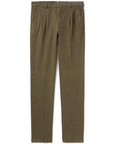 Loro Piana Tapered Pleated Stretch Cotton-twill Pants - Green