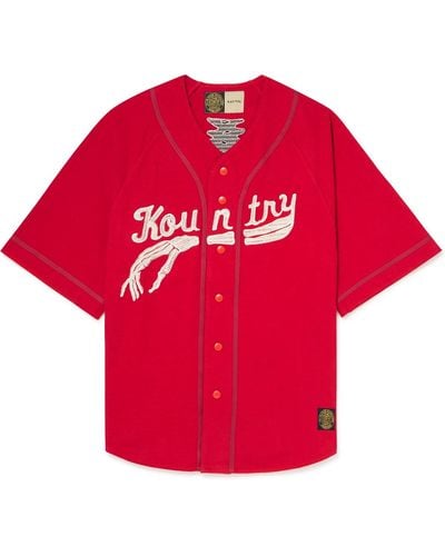 Kapital Oversized Logo-appliquéd Cotton-jersey Baseball Shirt - Red