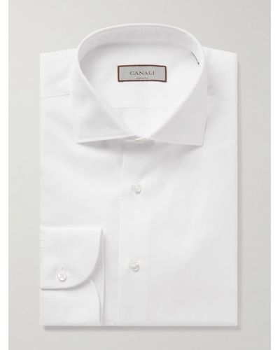 Canali Schmal geschnittenes Hemd aus Baumwoll-Twill mit Cutaway-Kragen - Weiß
