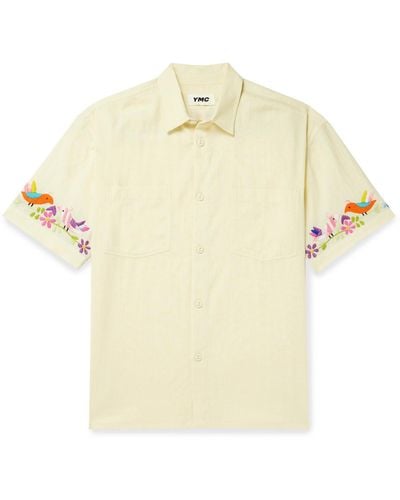 YMC Mitchum Embroidered Cotton And Linen-blend Shirt - Natural