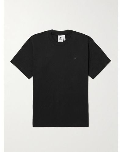 adidas Originals T-shirt in jersey di cotone biologico con logo ricamato - Nero