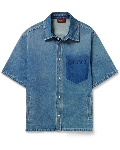 Gucci Oversized Washed Denim Shirt - Blue
