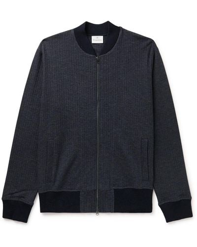 Kingsman Herringbone Wool And Cotton-blend Jersey Bomber Jacket - Blue