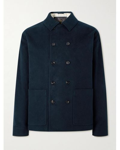 Loro Piana Double-breasted Cotton And Cashmere-blend Peacoat - Blue