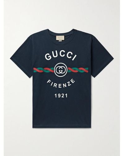 Gucci T-Shirt Aus Baumwolljersey Mit " Firenze 1921" - Blau