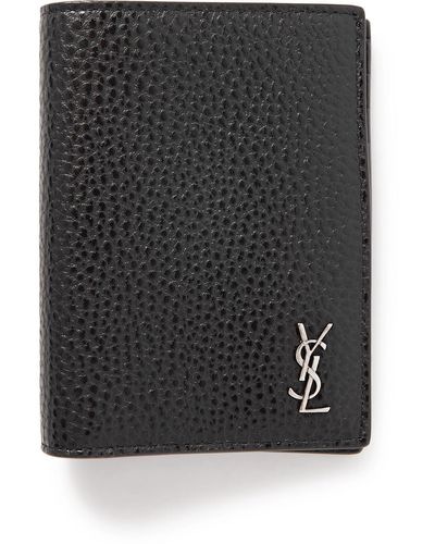 Saint Laurent Tiny Cassandre Logo-appliquéd Full-grain Leather Bifold Wallet - Black