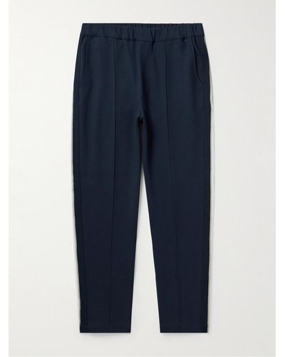 Hanro Yves Tapered Webbing-trimmed Double-faced Cotton-blend Jersey Track Trousers - Blue