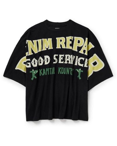 Kapital Denim Repair Oversized Printed Cotton-jersey T-shirt - Black