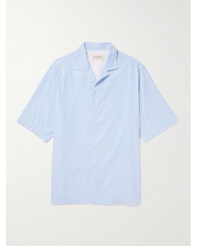 Officine Generale Eren Camp-collar Striped Cotton-poplin Shirt - Blue