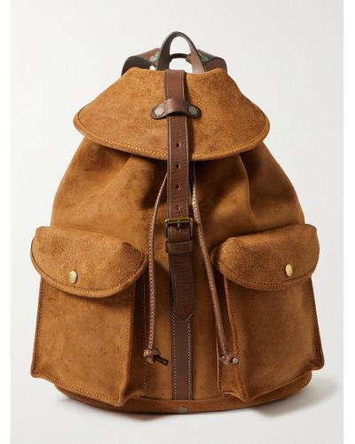 RRL Leather-trimmed Roughout Suede Backpack - Brown