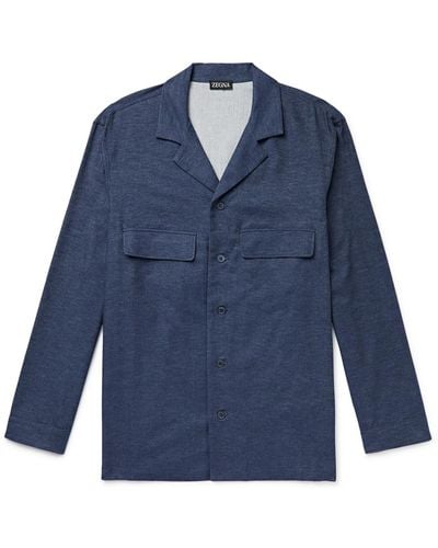 Zegna Brushed-cotton Pajama Top - Blue
