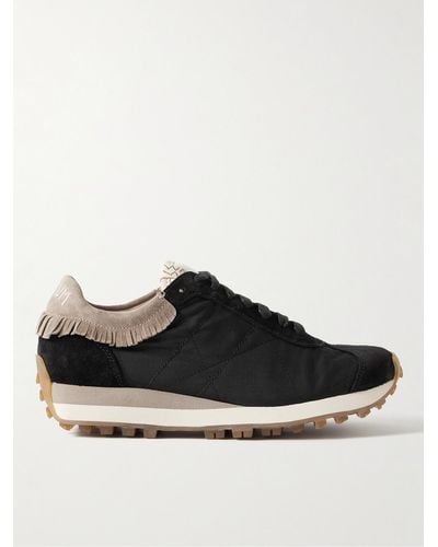 Visvim Walpi Fringed Leather-trimmed Suede And Canvas Trainers - Black