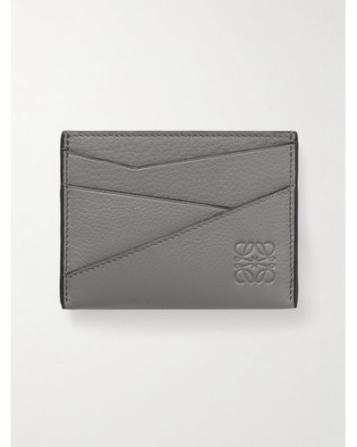 Loewe Puzzle Logo-debossed Full-grain Leather Cardholder - Grey