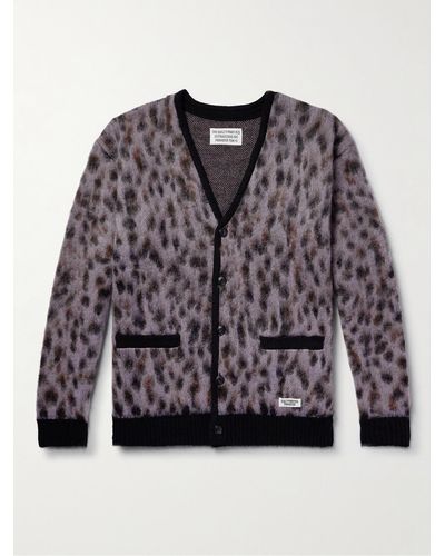 Wacko Maria Cardigan in maglia jacquard leopardata - Viola