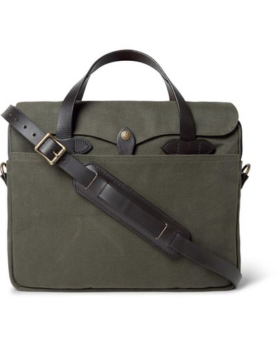 Filson Original Leather-trimmed Twill Briefcase - Green