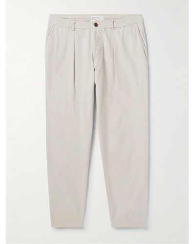Universal Works Pantaloni a gamba dritta in rasatello di cotone fiammato con pinces - Bianco