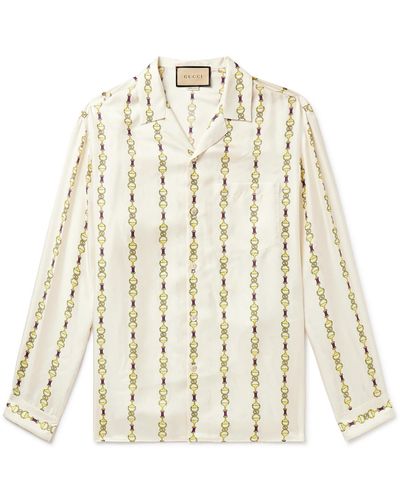 Gucci - logo-print Silk Shirt - Women - Silk - 40 - Neutrals