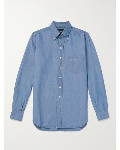 Drake's Button-down Collar Cotton-chambray Shirt - Blue