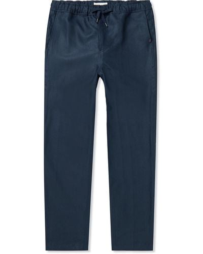 Derek Rose Sydney 2 Straight-leg Linen Drawstring Pants - Blue