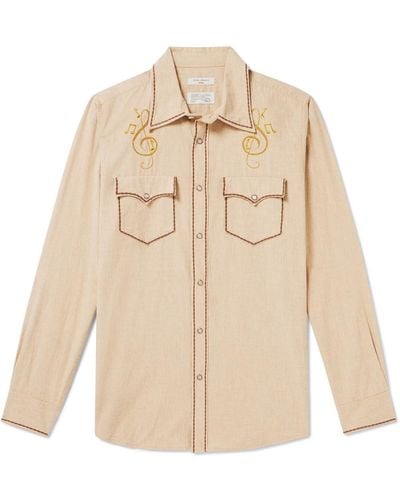 Nudie Jeans George Embroidered Cotton Western Shirt - Natural